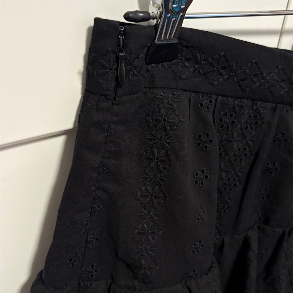 NWOT [Pearl by Lela Rose] Black Eyelet Tiered Ruffle Mini Lined Skirt Women’s 8 - Picture 7 of 12